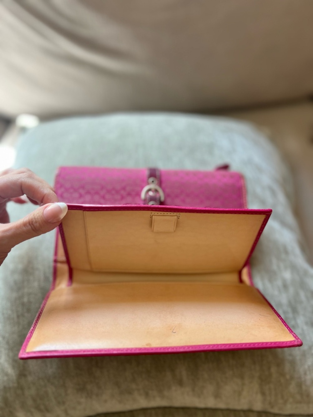 Coach Magenta Signature Monogram Wallet with Buckle Accent - Picture 5 of 5